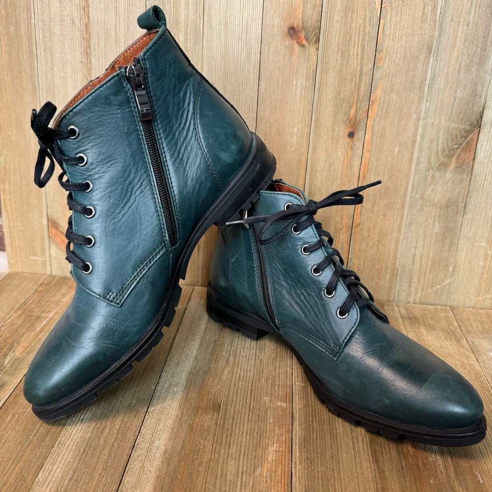 Elegant Teal Leather Ankle Boots - Picture 2 of 10